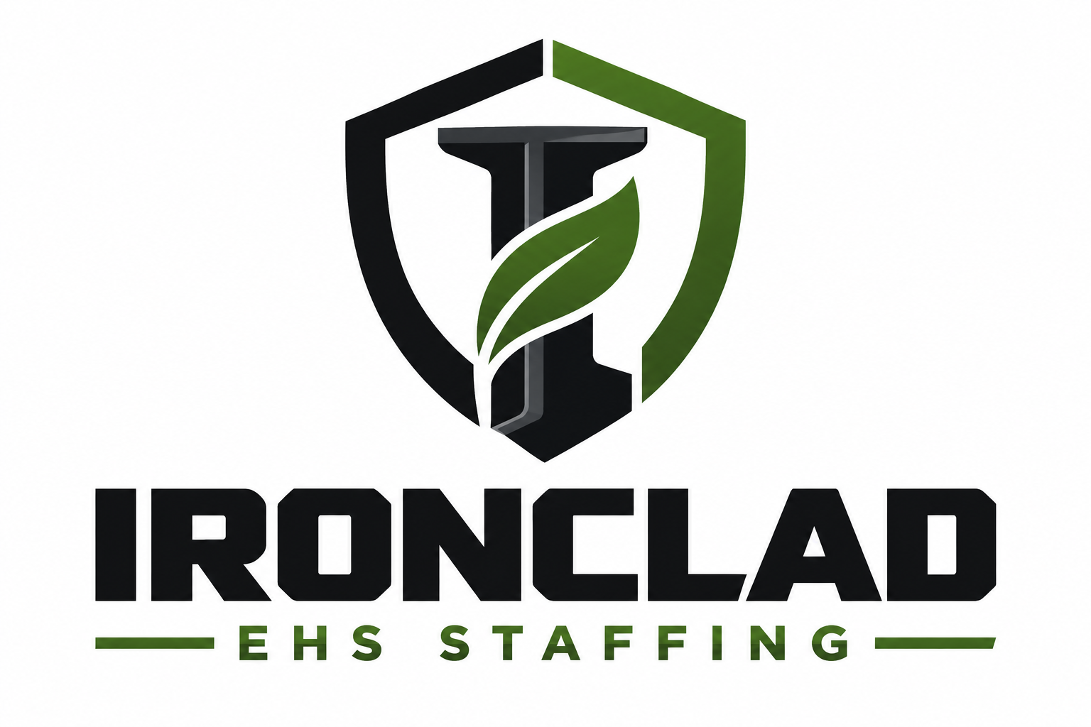 Ironclad EHS Staffing shield and leaf logo from the company brochure